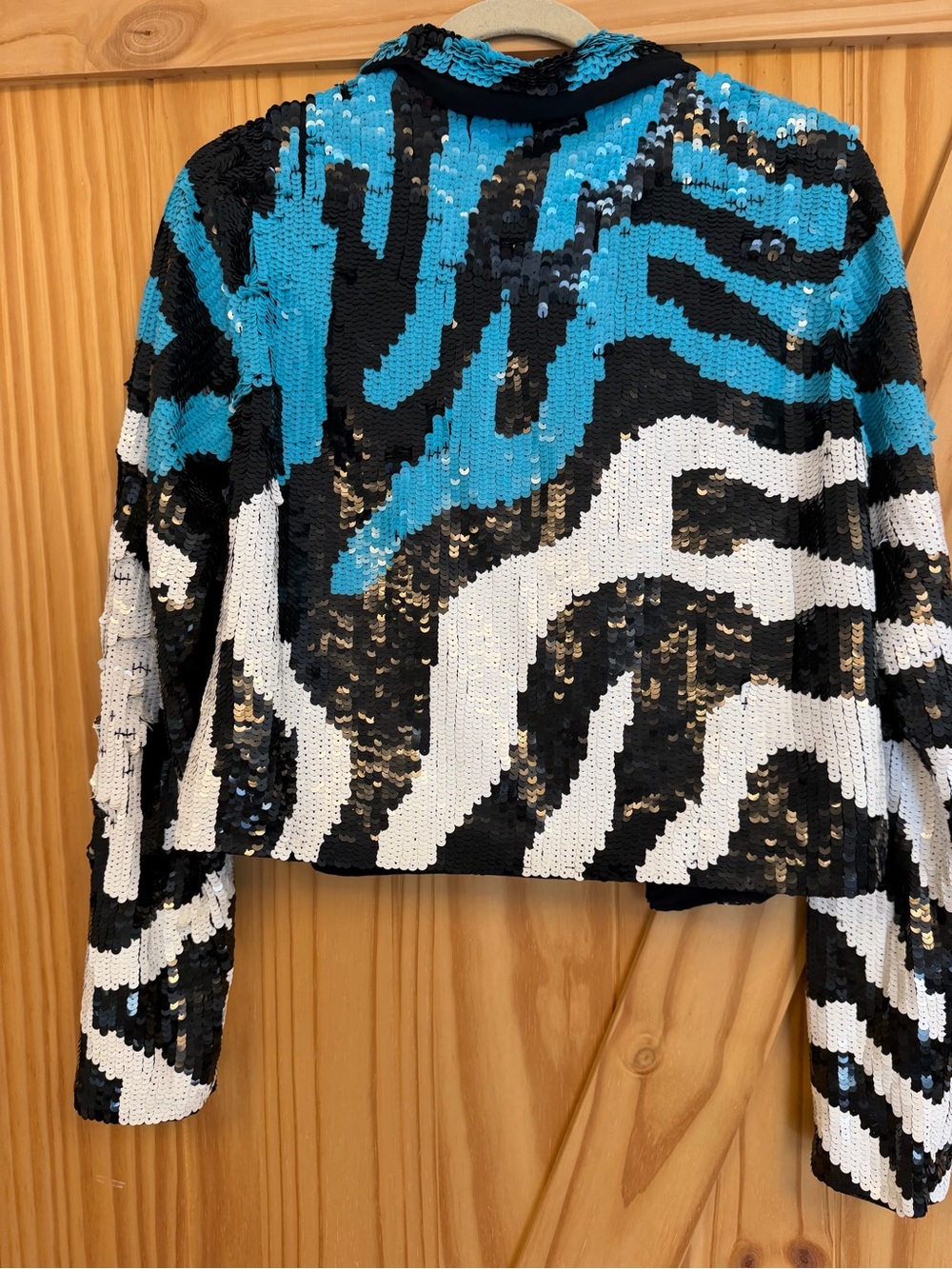 Nasty Gal Black, White & Teal Sequin Cropped Blazer - Picture 5 of 5
